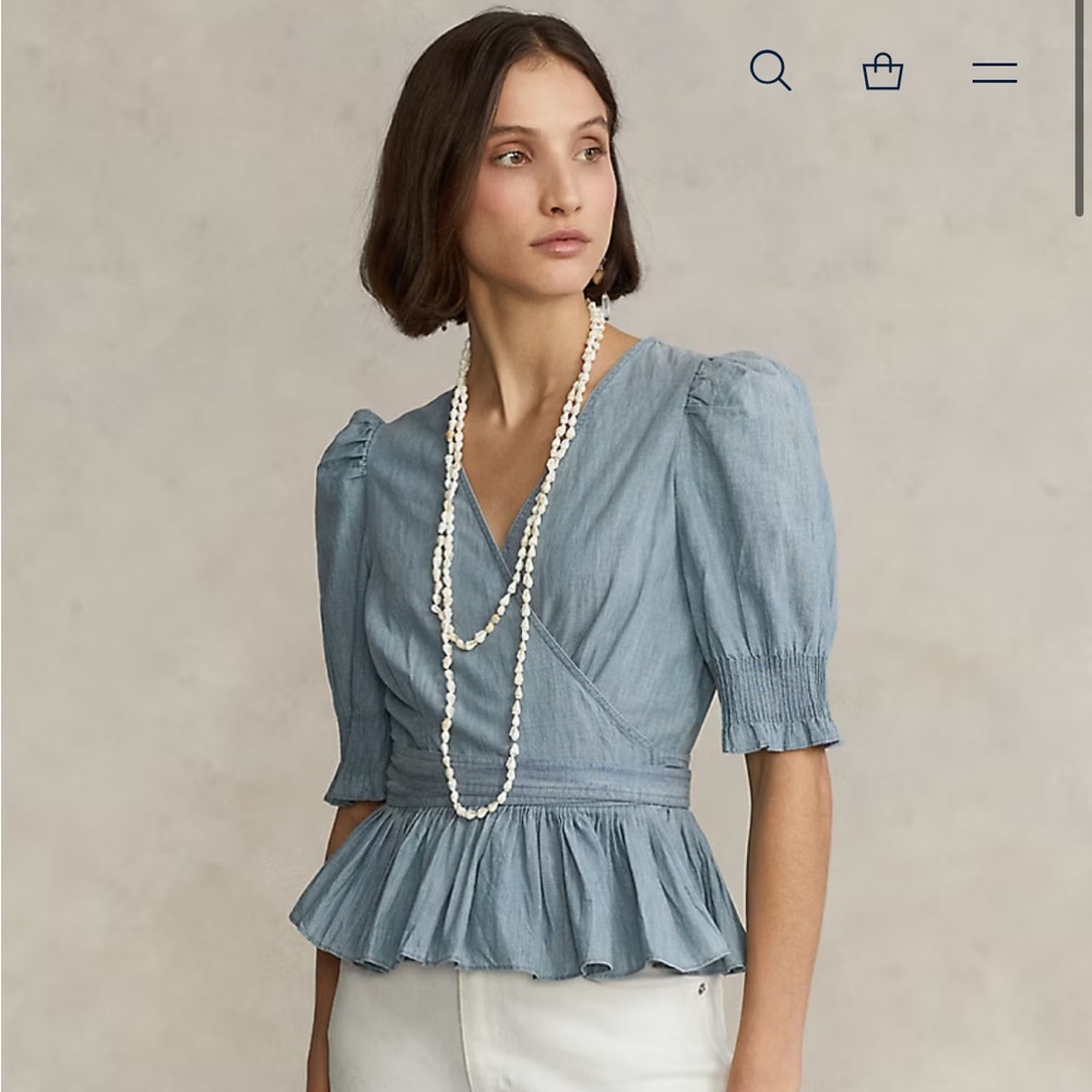 Cotton chambray wrap top